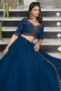 Glorious Teal Blue Thread Embroidery Georgette Wedding Lehenga Choli