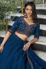 Glorious Teal Blue Thread Embroidery Georgette Wedding Lehenga Choli