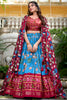 Awesome Sky-Blue Patola Printed Silk Traditional Lehenga Choli