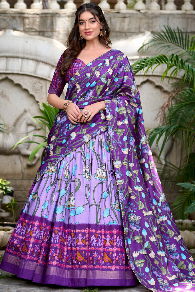 Astonishing Lavender Patola Printed Silk Event Wear Lehenga Choli