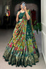 Beautiful Green kalamkari Printed Silk Navratri Wear Lehenga Choli