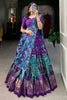 Attractive Purple kalamkari Printed Silk Lehenga Choli With Dupatta