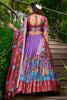 Adorable Lavender Kalamkari Print Dola Silk Event Wear Lehenga Choli