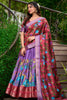 Adorable Lavender Kalamkari Print Dola Silk Event Wear Lehenga Choli