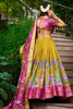 Lovable Mustard Kalamkari Print Dola Silk Function Wear Lehenga Choli