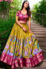 Lovable Mustard Kalamkari Print Dola Silk Function Wear Lehenga Choli