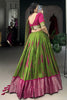 Magnificent Green Shibori Printed Dola Silk Lehenga With Pink Choli