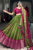 Magnificent Green Shibori Printed Dola Silk Lehenga With Pink Choli