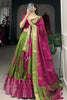 Magnificent Green Shibori Printed Dola Silk Lehenga With Pink Choli