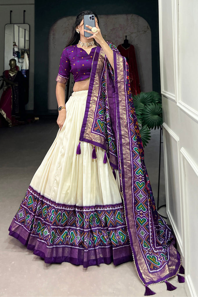 Tantalizing Purple Patola Printed Tussar Silk Traditional Lehenga Choli