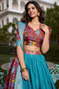 Dear Firozi Blue Kalamkari Print Dola Silk Wedding Wear Lehenga Choli