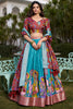 Dear Firozi Blue Kalamkari Print Dola Silk Wedding Wear Lehenga Choli