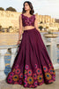 Surprising Purple Floral Print Tussar Silk Function Wear Lehenga Choli