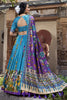 Delightful Blue Kalamkari Printed Silk Lehenga Choli With Dupatta