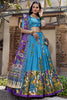 Delightful Blue Kalamkari Printed Silk Lehenga Choli With Dupatta