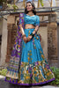 Delightful Blue Kalamkari Printed Silk Lehenga Choli With Dupatta