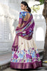 Attractive Off-White Kalamkari Print Dola Silk Festive Wear Lehenga Choli