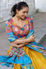 Ravishing Mustard Yellow Kalamkari Print Dola Silk Lehenga With Blouse