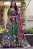 Enjoyable Mehendi Green Kalamkari Printed Silk Lehenga Choli With Dupatta