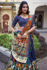 Attractive Navy Blue Kalamkari Printed Silk Lehenga Choli With Dupatta