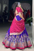 Shocking Royal Blue Floral Print Silk Lehenga Choli With Dupatta