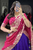 Shocking Royal Blue Floral Print Silk Lehenga Choli With Dupatta