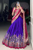 Shocking Royal Blue Floral Print Silk Lehenga Choli With Dupatta