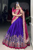Shocking Royal Blue Floral Print Silk Lehenga Choli With Dupatta