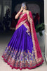Shocking Royal Blue Floral Print Silk Lehenga Choli With Dupatta