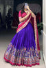 Shocking Royal Blue Floral Print Silk Lehenga Choli With Dupatta