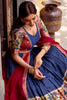 Impressive Navy Blue Zari Weaving Silk Onam Special Half Saree Lehenga
