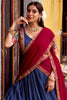 Impressive Navy Blue Zari Weaving Silk Onam Special Half Saree Lehenga