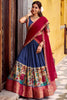 Impressive Navy Blue Zari Weaving Silk Onam Special Half Saree Lehenga