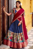 Impressive Navy Blue Zari Weaving Silk Onam Special Half Saree Lehenga