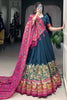 Attractive Teal Blue Digital Printed Tussar Silk Lehenga With Blouse