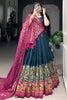 Attractive Teal Blue Digital Printed Tussar Silk Lehenga With Blouse