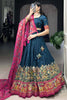 Attractive Teal Blue Digital Printed Tussar Silk Lehenga With Blouse