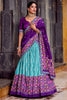 Bewitching Sky Blue Ikkat Printed Silk Lehenga Choli With Dupatta