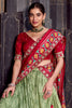 Beautiful Sage Green Ikkat Printed Silk Festival Wear Lehenga Choli