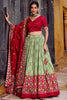 Beautiful Sage Green Ikkat Printed Silk Festival Wear Lehenga Choli