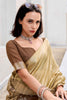 Awesome Cream Ikkat Weaving Silk Event Wear Saree With Blouse