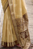 Awesome Cream Ikkat Weaving Silk Event Wear Saree With Blouse