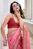 Winsome Pink Ikkat Weaving Silk Function Wear Saree With Blouse