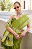 Fabulous Olive Green Ikkat Weaving Silk Event Wear Saree With Blouse