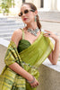 Fabulous Olive Green Ikkat Weaving Silk Event Wear Saree With Blouse