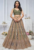 Winsome Olive Green Sequins Net Mehendi Wear Lehenga Choli