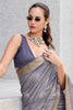 Beautiful Grey Ikkat Weaving Silk Traditional Saree With Blouse