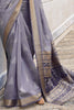 Beautiful Grey Ikkat Weaving Silk Traditional Saree With Blouse