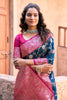 Beautiful Navy-Blue Zari Weaving Silk Traditional Saree With Blouse