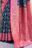 Beautiful Navy-Blue Zari Weaving Silk Traditional Saree With Blouse